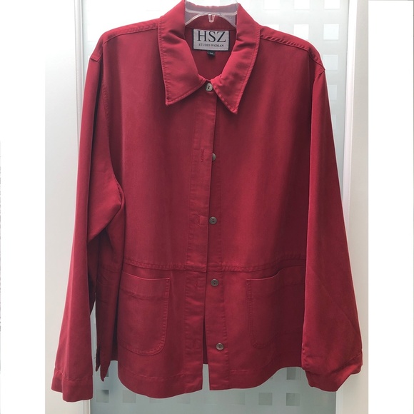 ๐HP๐ HSZ STUDIO WOMAN Tencel Maxi Skirt Set + Jacket 2 Pc Red Vintage 2X - Picture 2 of 13